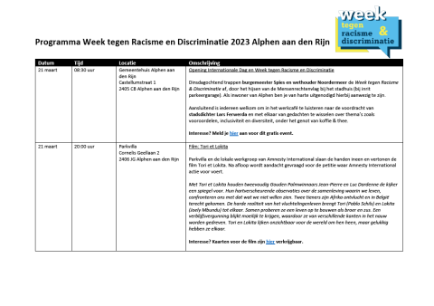 Programma Week Tegen Discriminatie Alphen 2023